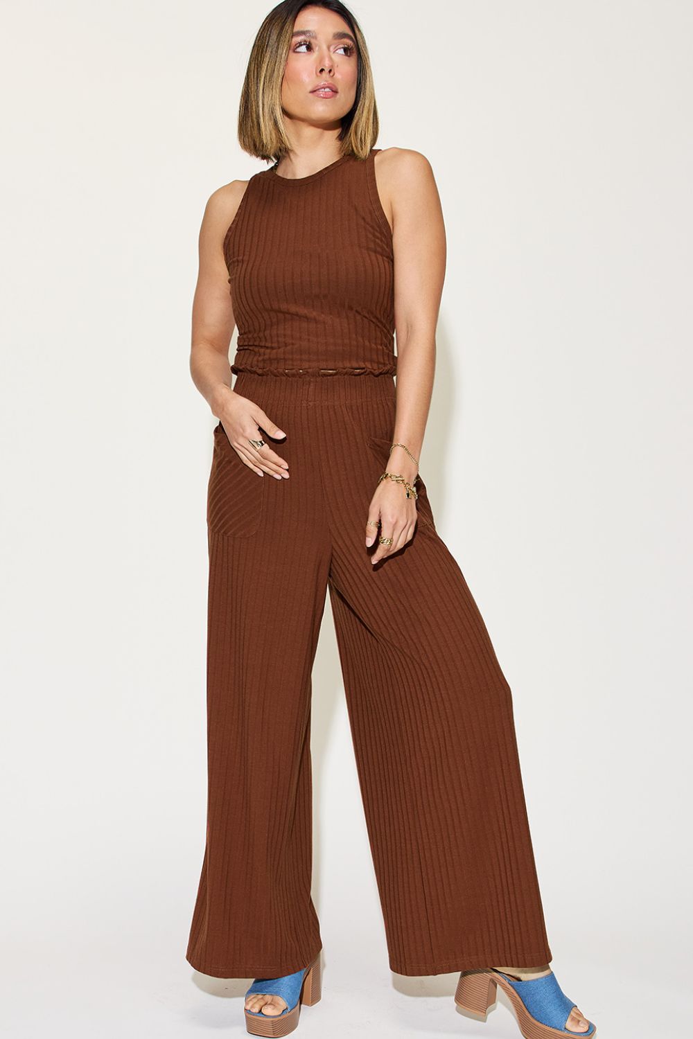 Basic Bae Ribbed Tank and Wide Leg Pants Set - Beautifeye Boutique