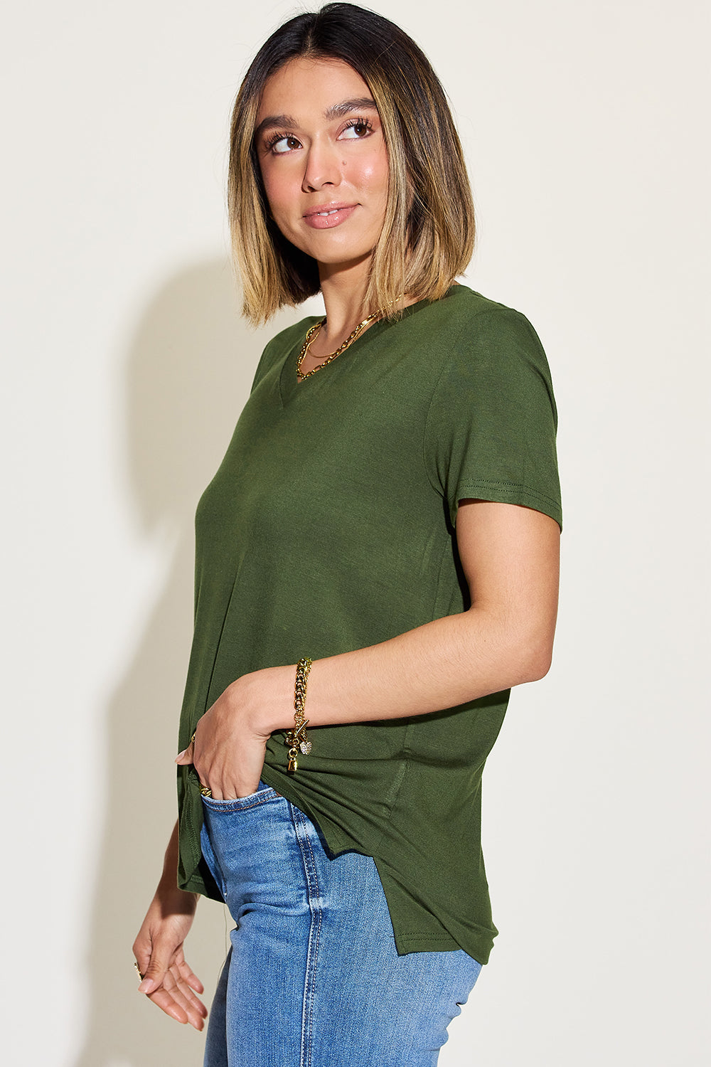 Basic Bae V-Neck High-Low T-Shirt - Beautifeye Boutique