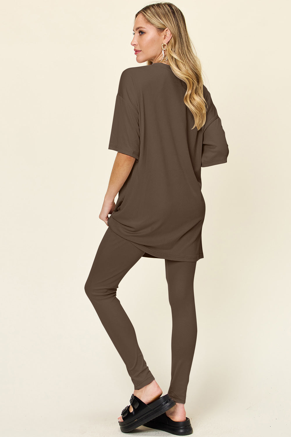 Double Take Full Size Round Neck Dropped Shoulder T-Shirt and Leggings Set - Beautifeye Boutique