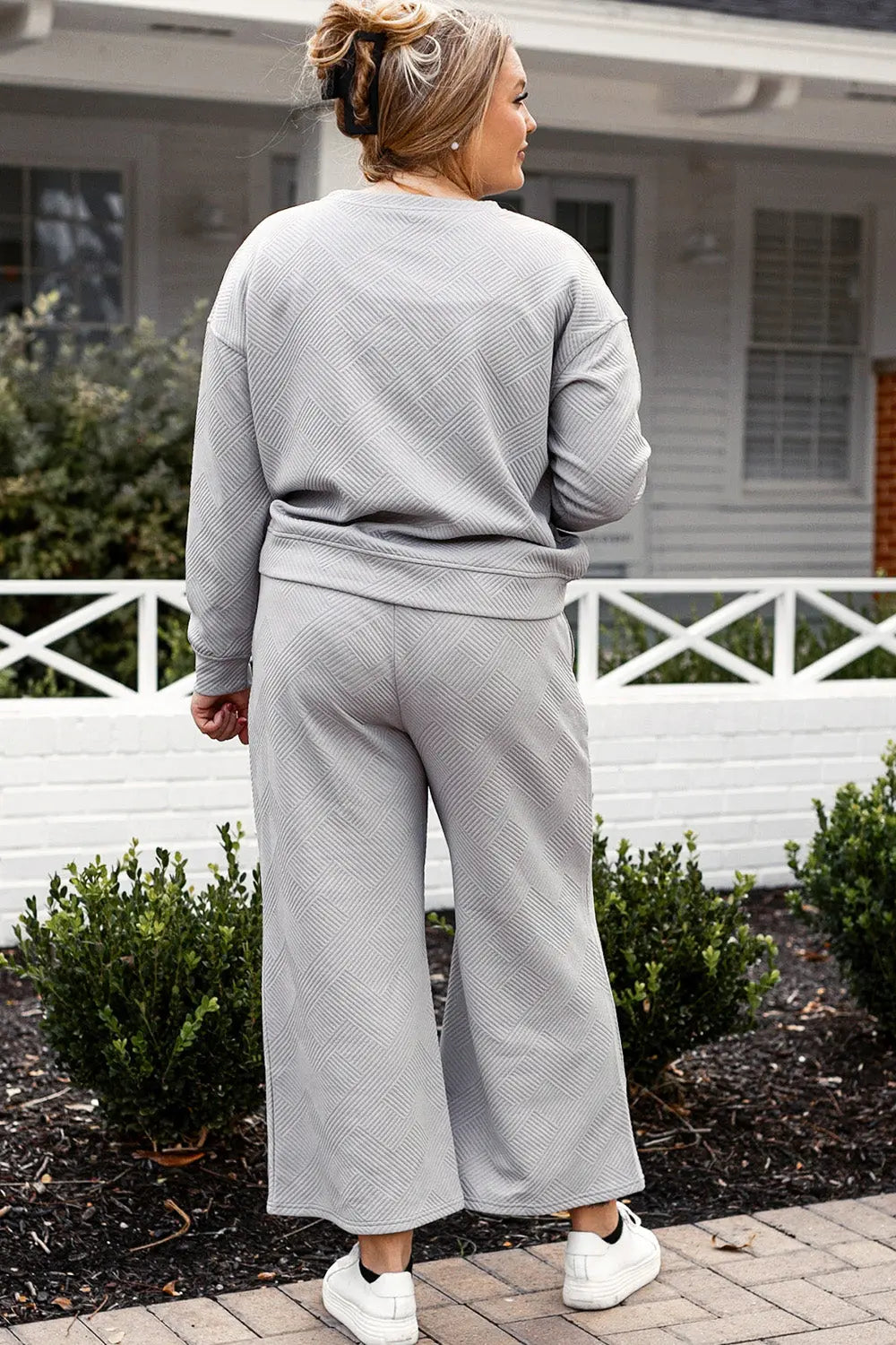 Double Take Full Size Textured Long Sleeve Top and Drawstring Pants Set - Beautifeye Boutique