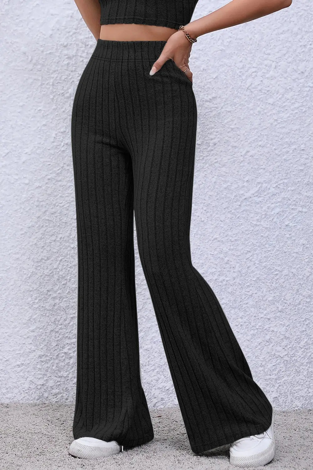 Basic Bae Ribbed High Waist Flare Pants - Beautifeye Boutique