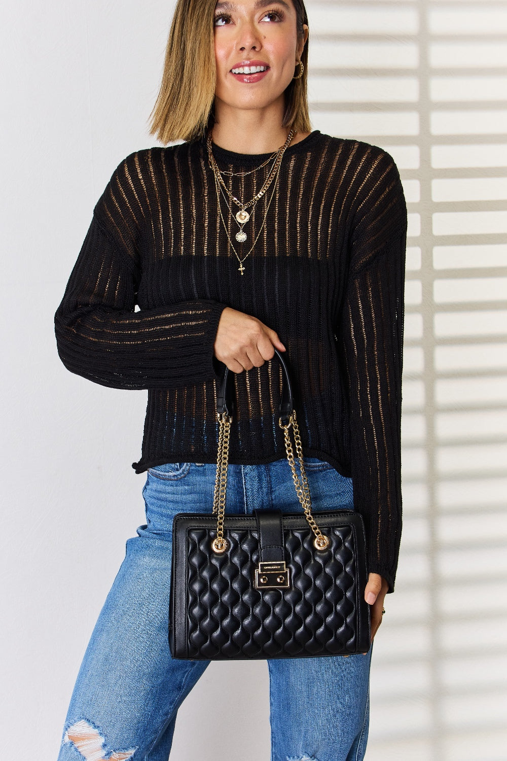 David Jones Quilted PU Leather Handbag - Beautifeye Boutique