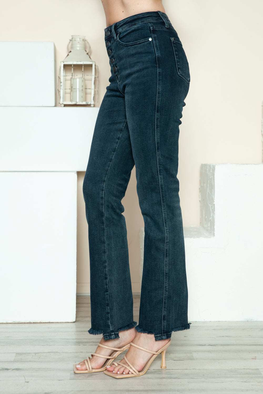 Judy Blue Full Size Button Fly Hem Destroy Straight Jeans - Beautifeye Boutique