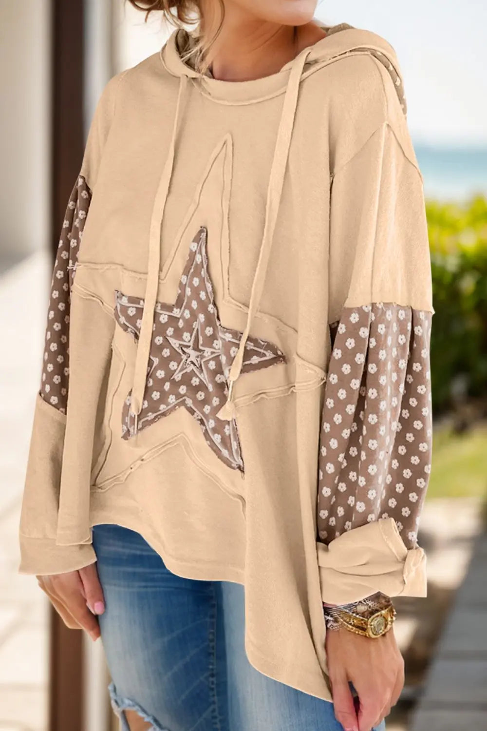 Drawstring Star Long Sleeve Hoodie - Beautifeye Boutique