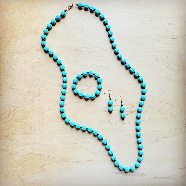 Blue Turquoise & Wood Melon Beaded Necklace - Beautifeye Boutique