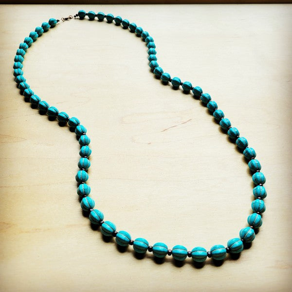 Blue Turquoise & Wood Melon Beaded Necklace - Beautifeye Boutique