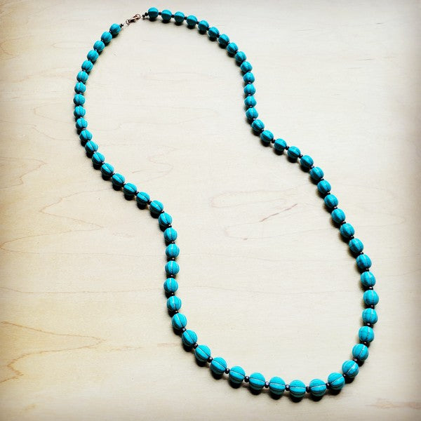 Blue Turquoise & Wood Melon Beaded Necklace - Beautifeye Boutique