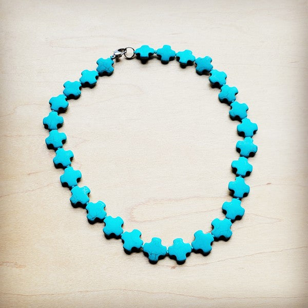 Short Turquoise Beaded Cross Necklace - Beautifeye Boutique