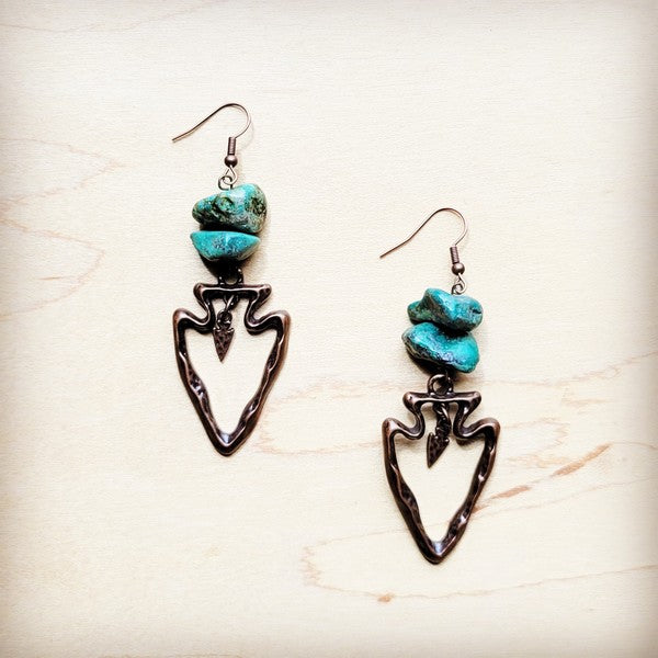 Copper Arrow Earrings w/ Natural Turquoise Chunks - Beautifeye Boutique