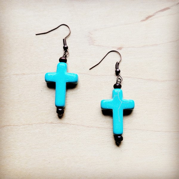 Blue Turquoise Cross Earrings - Beautifeye Boutique