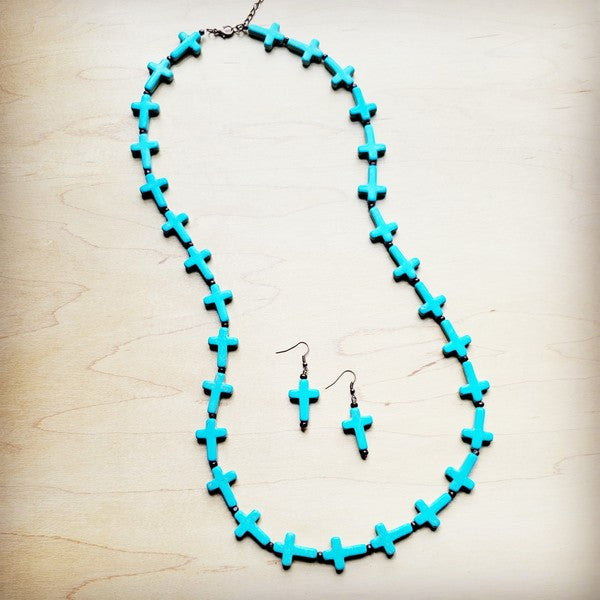Blue Turquoise Cross Earrings - Beautifeye Boutique