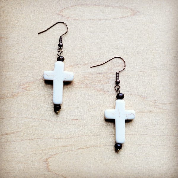 White Turquoise Cross Earrings - Beautifeye Boutique