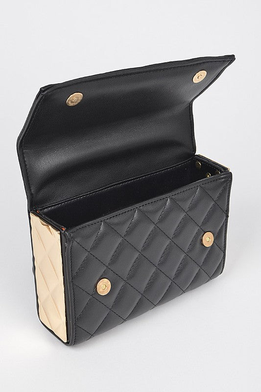 Gold Trim Quilted Top Handle Crossbody Bag - Beautifeye Boutique