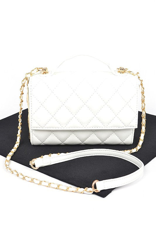 Gold Trim Quilted Top Handle Crossbody Bag - Beautifeye Boutique