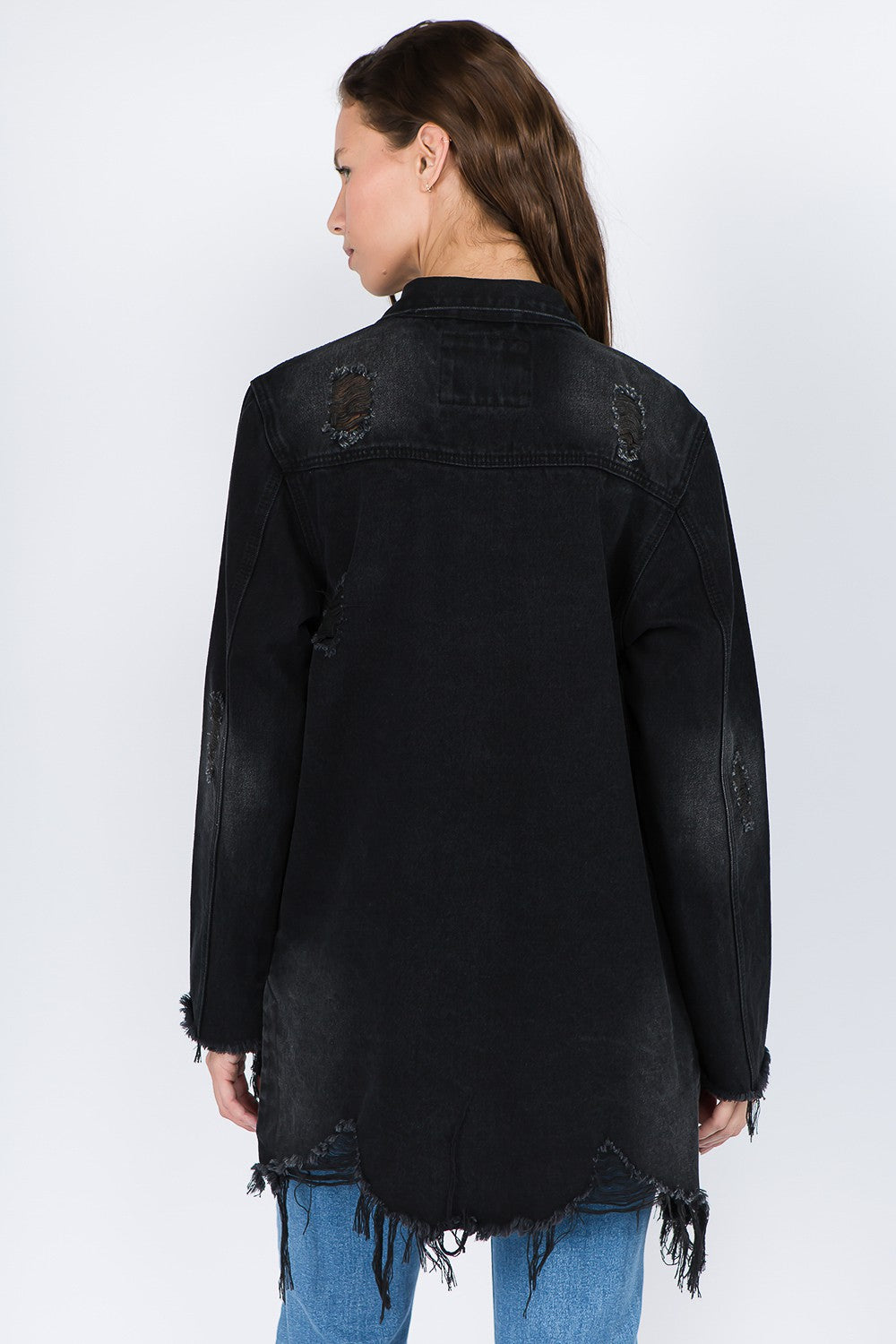 Distressed Frayed Hem Denim Jacket - Beautifeye Boutique