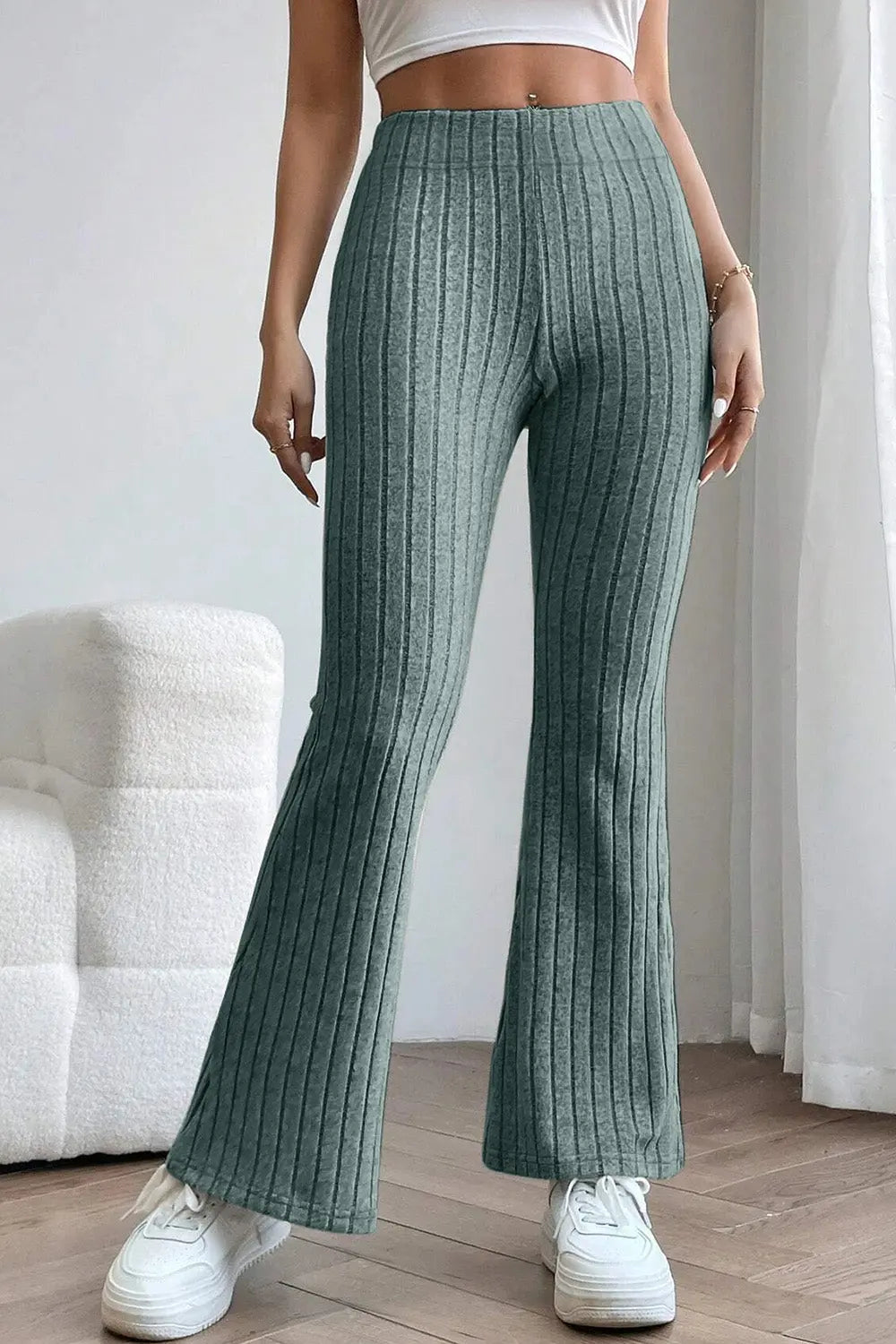 Basic Bae Ribbed High Waist Flare Pants - Beautifeye Boutique