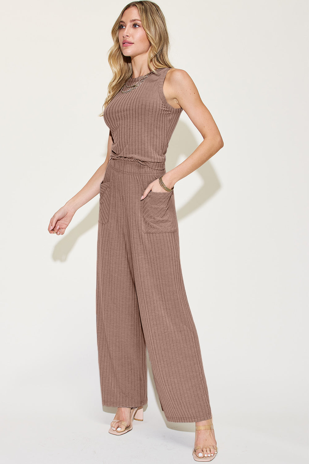 Basic Bae Ribbed Tank and Wide Leg Pants Set - Beautifeye Boutique