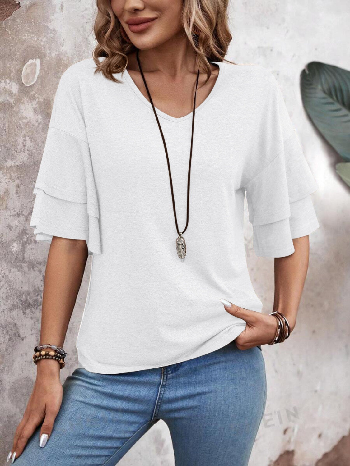 V-Neck Half Sleeve Blouse - Beautifeye Boutique