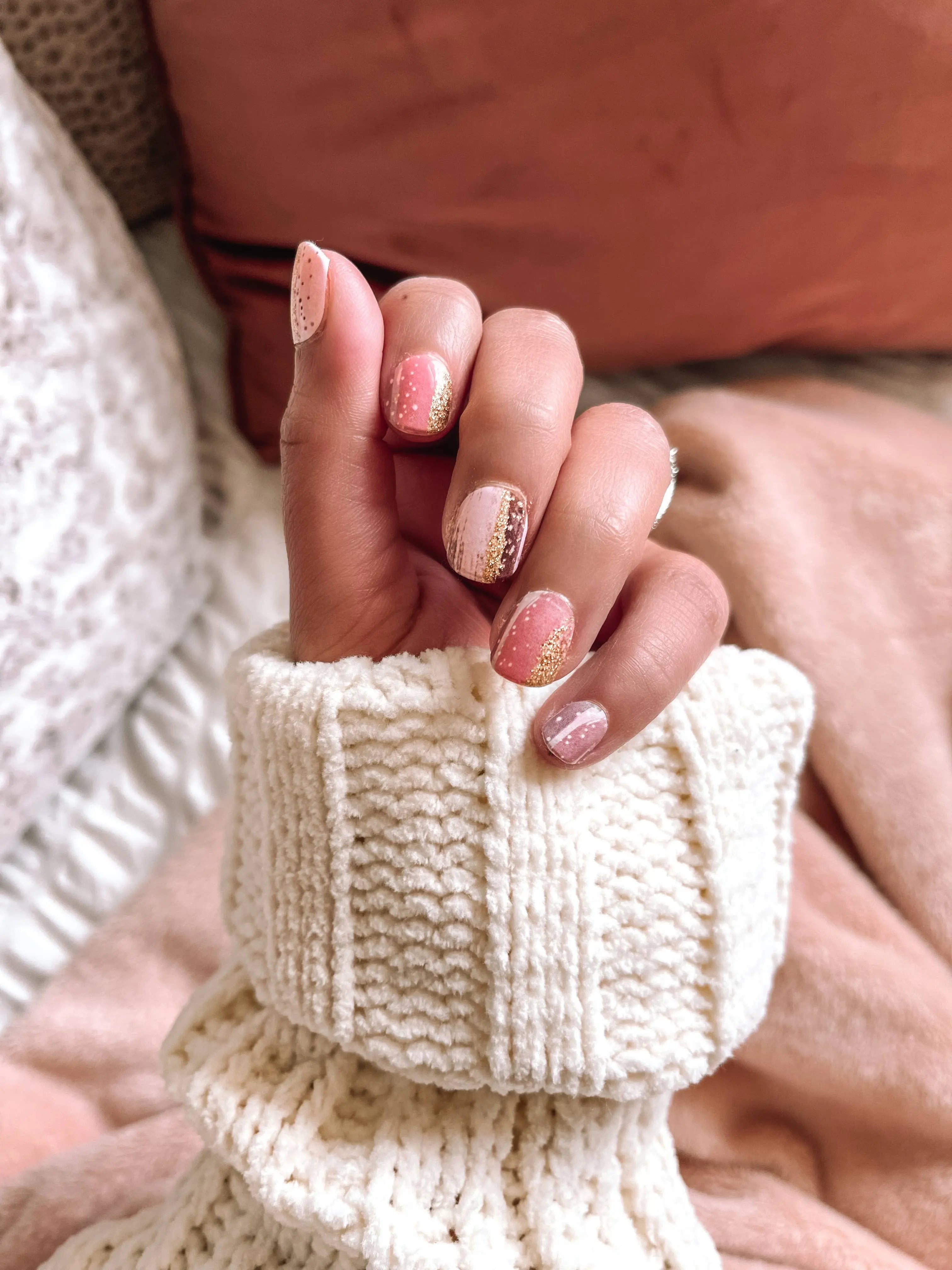 Blush Brush | Neutral Brush Stroke Gold Glitter Nail Wrap - Beautifeye Boutique