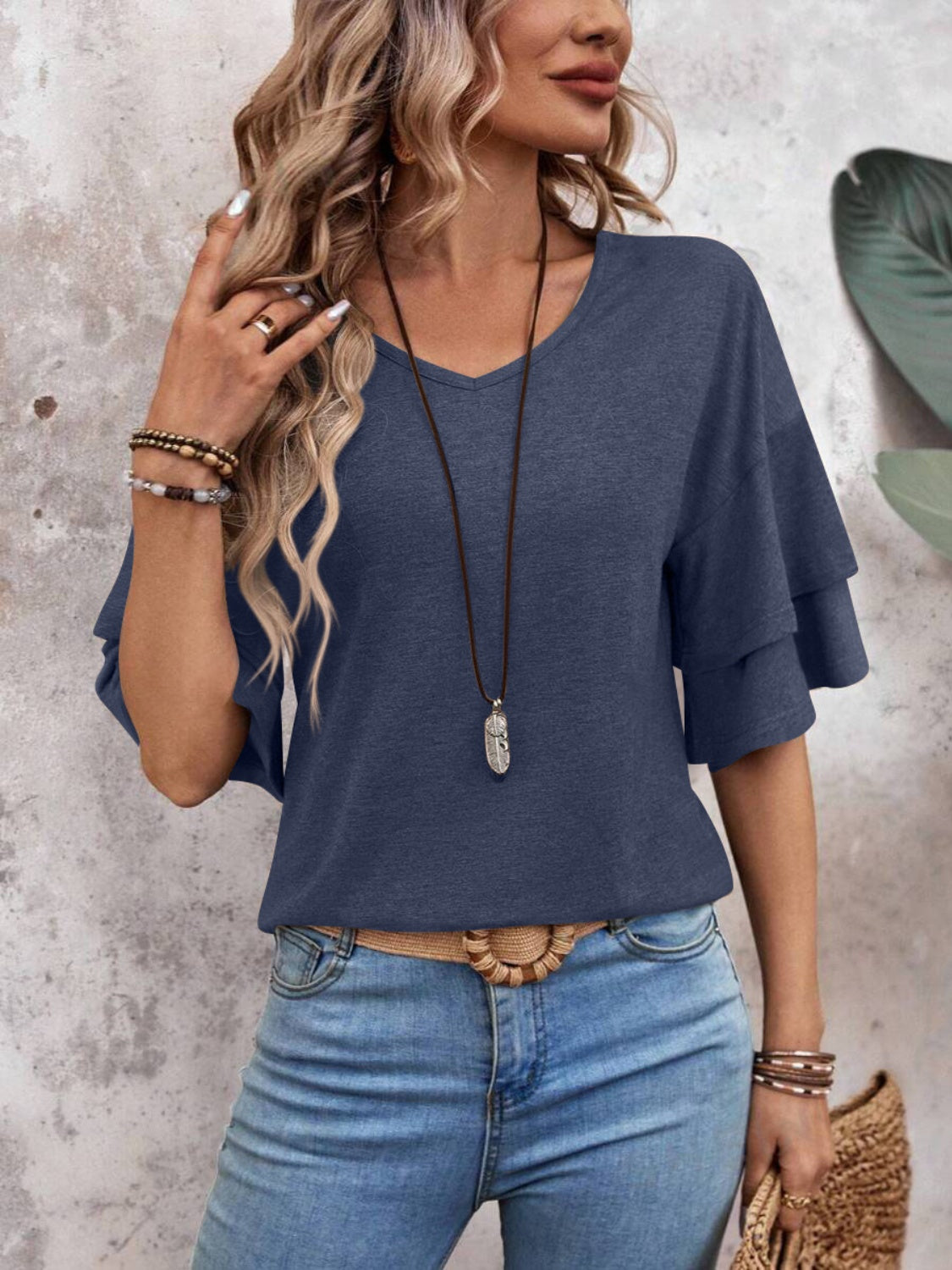 V-Neck Half Sleeve Blouse - Beautifeye Boutique