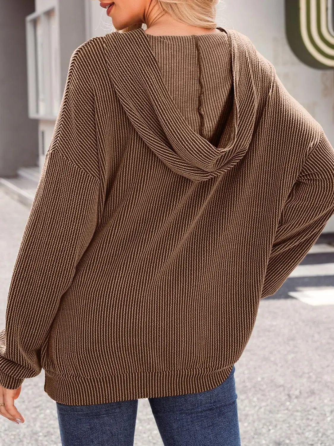 Double Take Textured Kangaroo Pocket Long Sleeve Hoodie - Beautifeye Boutique