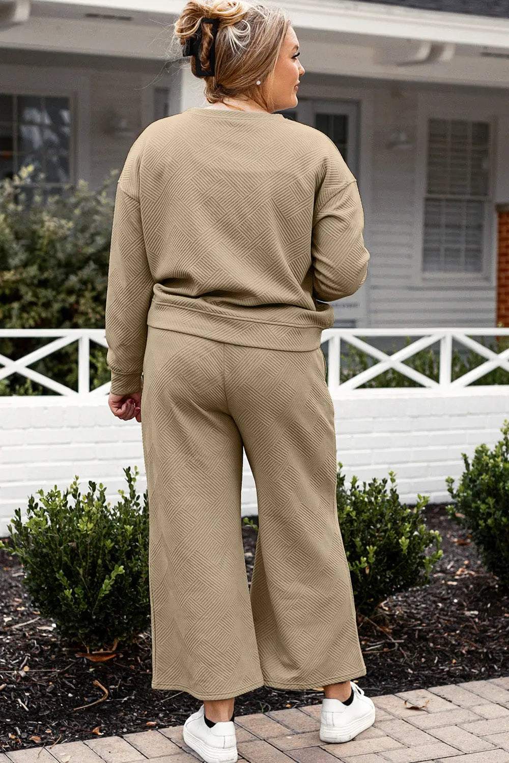 Double Take Full Size Textured Long Sleeve Top and Drawstring Pants Set - Beautifeye Boutique