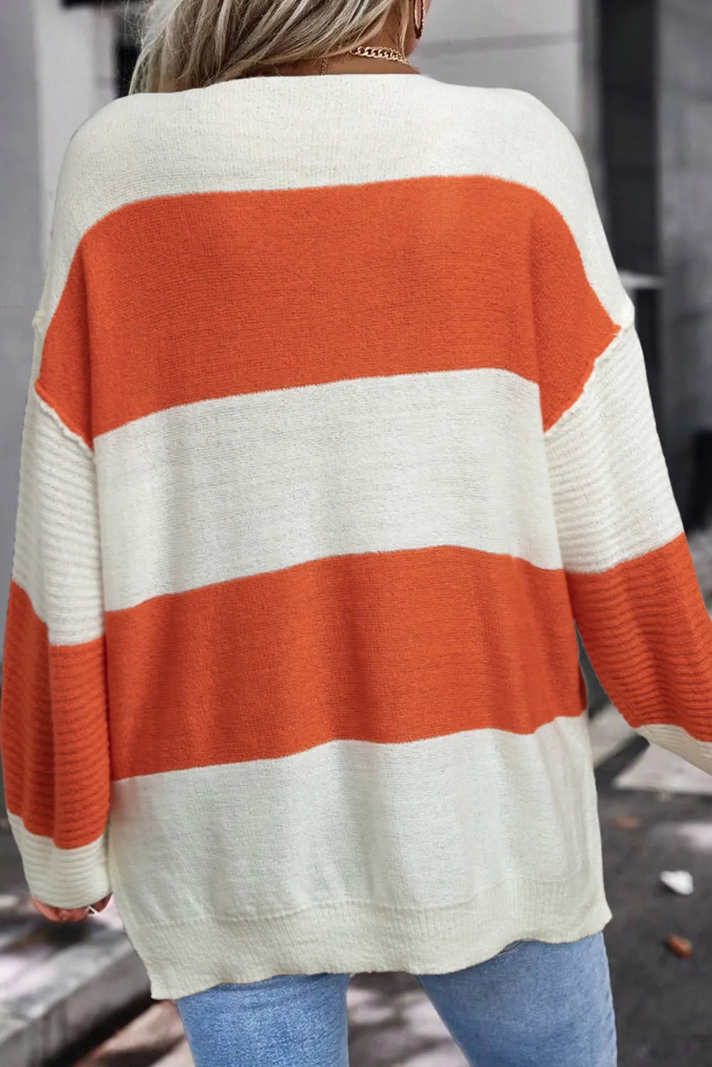Color Block Dropped Shoulder V-Neck Sweater - Beautifeye Boutique