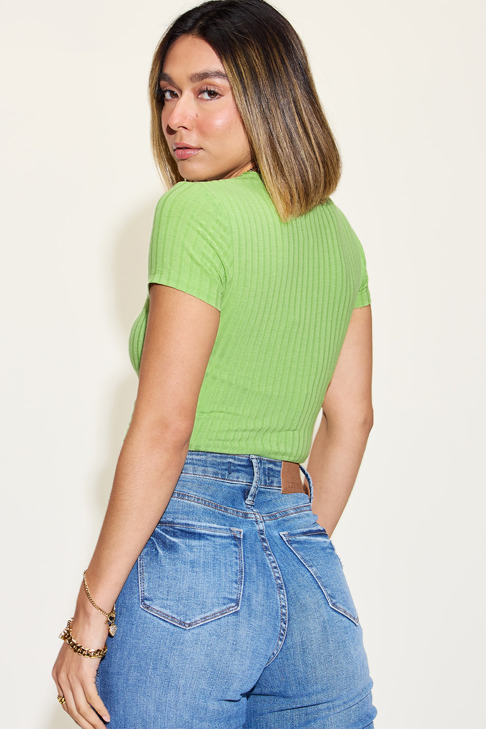 Basic Bae Ribbed Round Neck Short Sleeve T-Shirt - Beautifeye Boutique