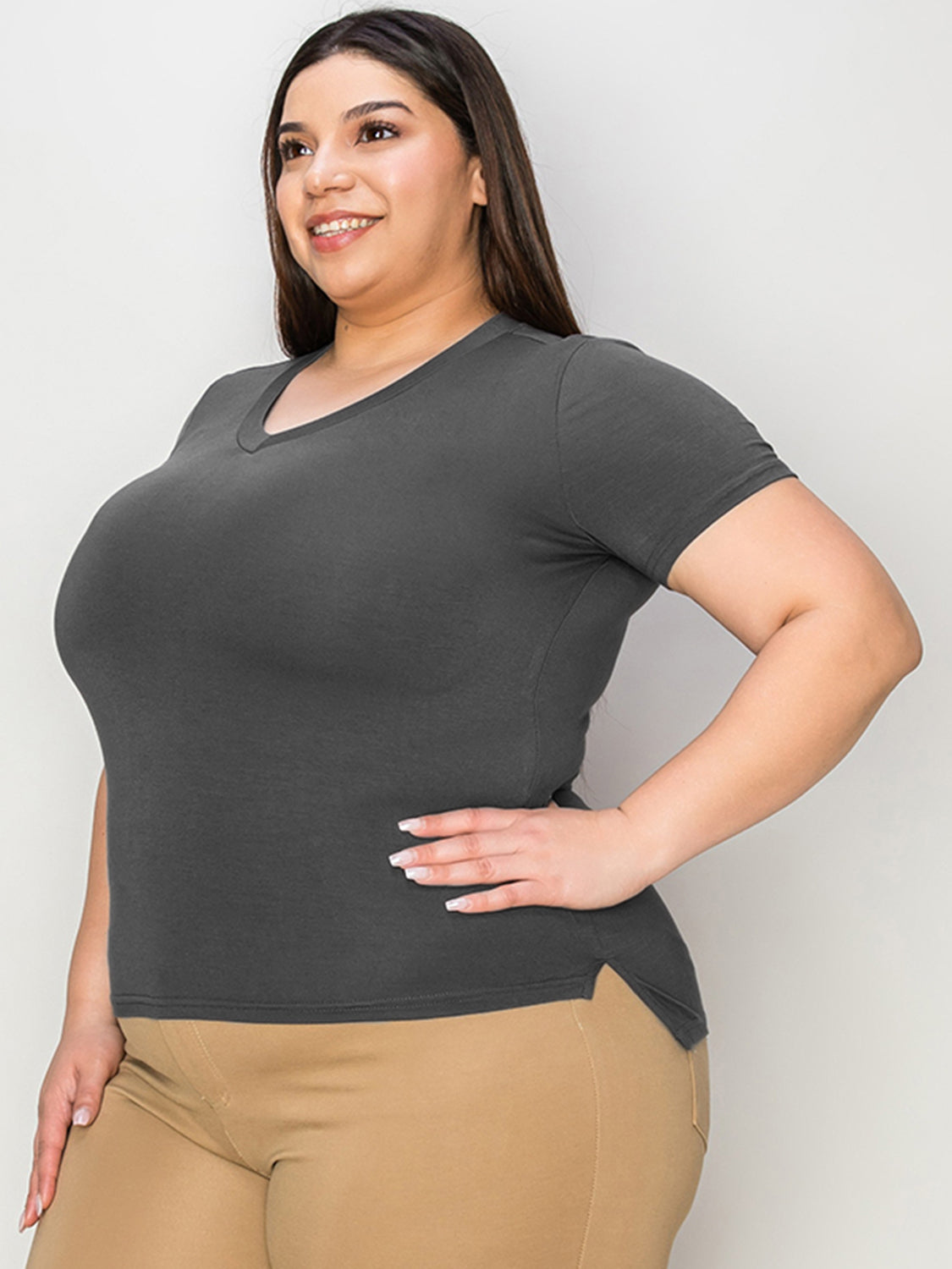 Basic Bae V-Neck High-Low T-Shirt - Beautifeye Boutique
