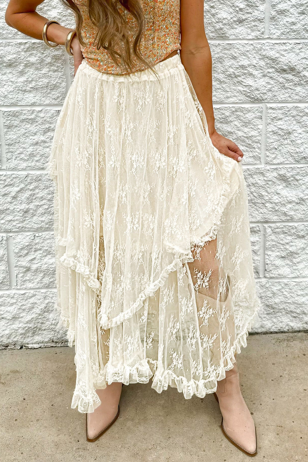 Lace Tiered Midi Skirt - Beautifeye Boutique