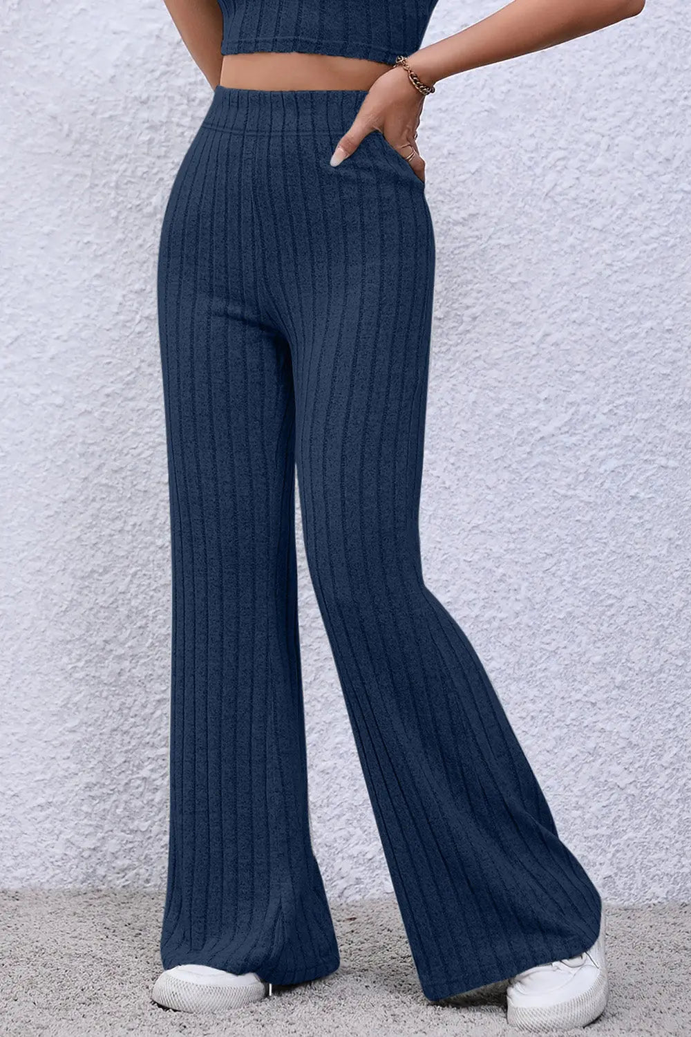Basic Bae Ribbed High Waist Flare Pants - Beautifeye Boutique