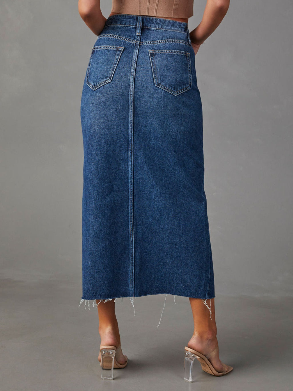 Slit Raw Hem Midi Denim Skirt - Beautifeye Boutique