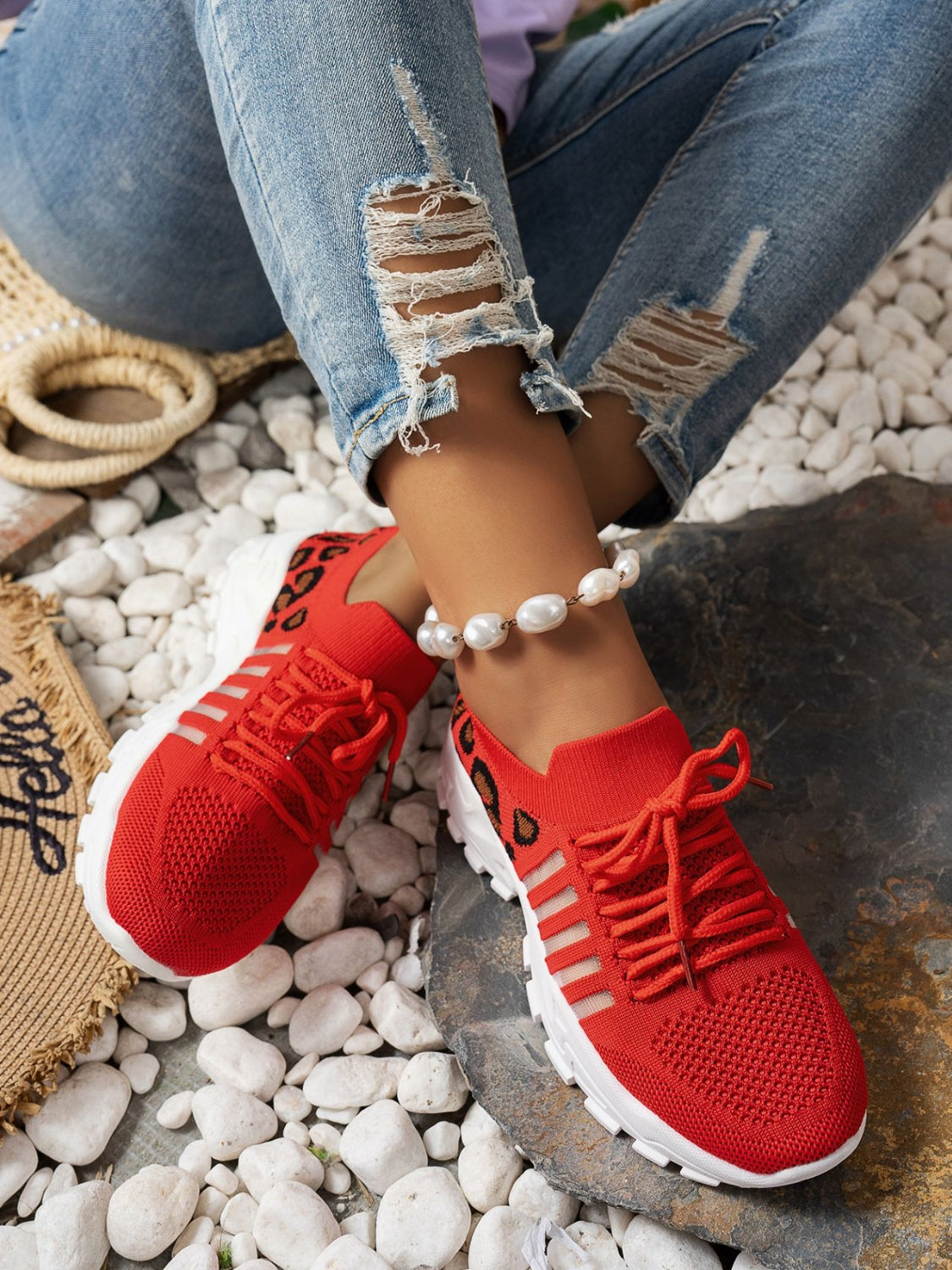 Cutout Leopard Lace Up Mesh Athletic - Beautifeye Boutique