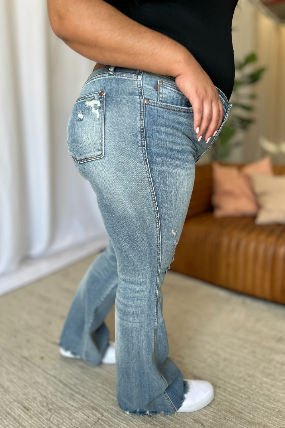 Judy Blue Full Size Medium Rise Tummy Control Destroy Flare - Beautifeye Boutique