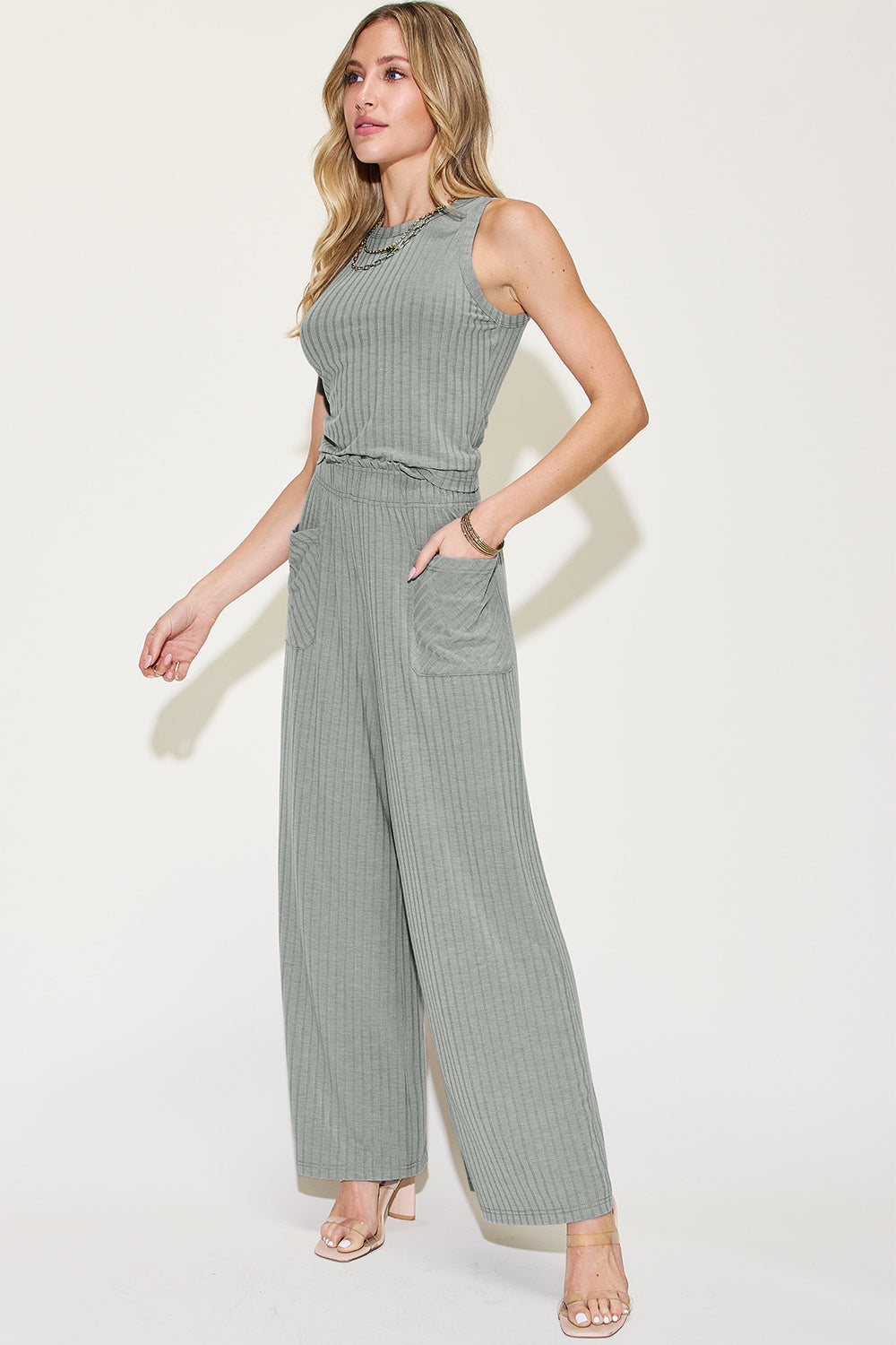 Basic Bae Ribbed Tank and Wide Leg Pants Set - Beautifeye Boutique