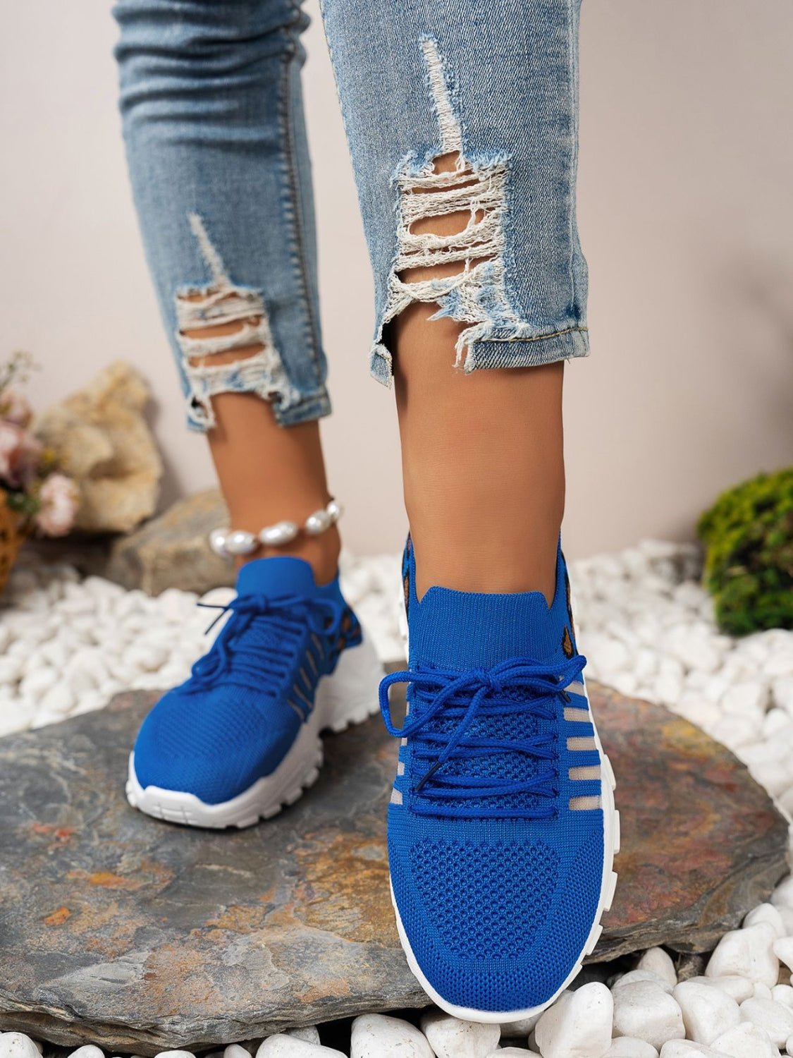 Cutout Leopard Lace Up Mesh Athletic - Beautifeye Boutique