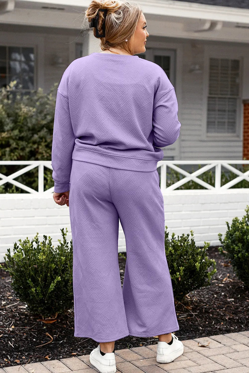 Double Take Full Size Textured Long Sleeve Top and Drawstring Pants Set - Beautifeye Boutique