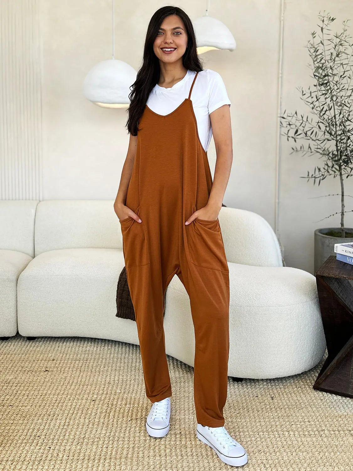 Double Take Full Size Sleeveless V-Neck Pocketed Jumpsuit - Beautifeye Boutique
