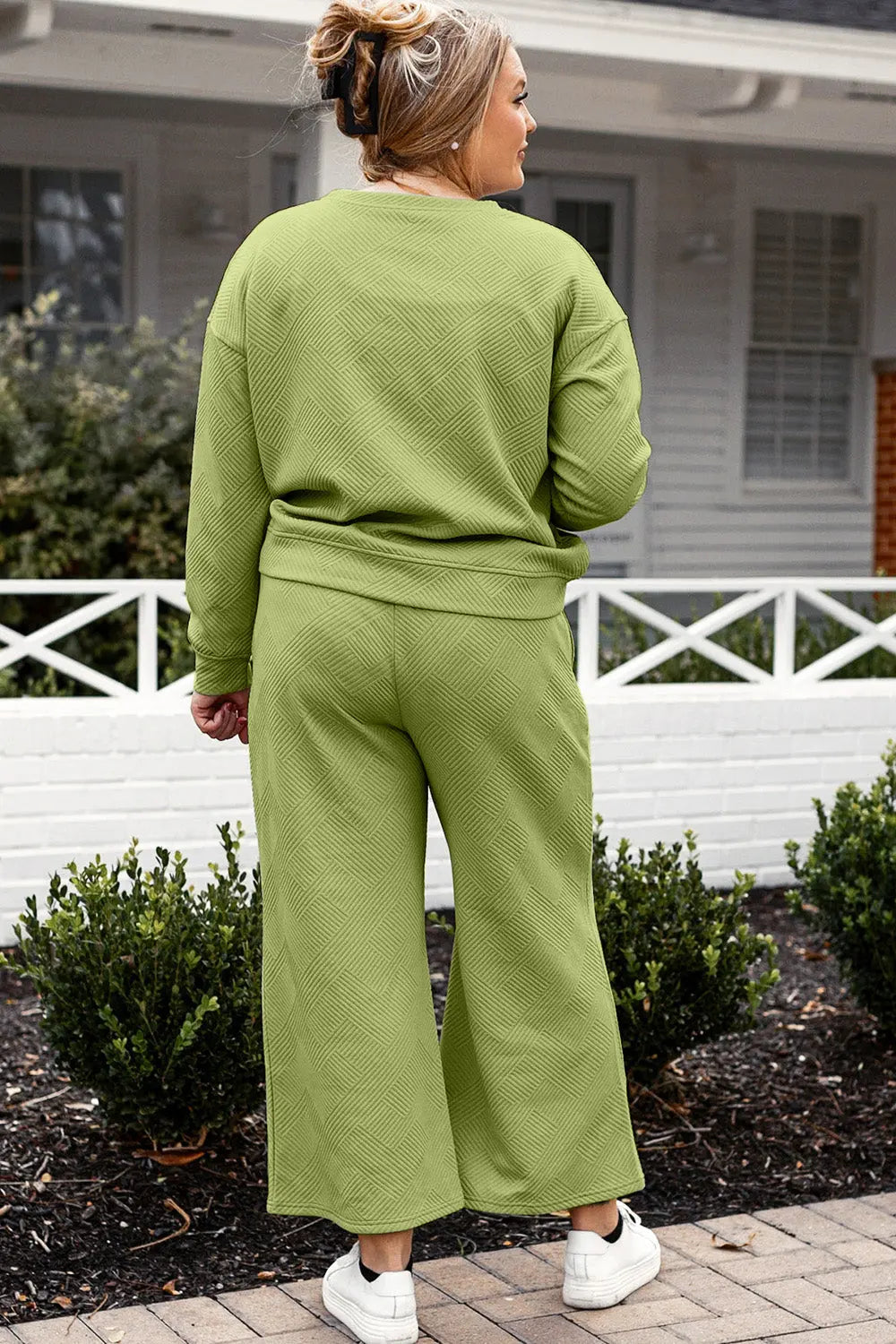 Double Take Full Size Textured Long Sleeve Top and Drawstring Pants Set - Beautifeye Boutique