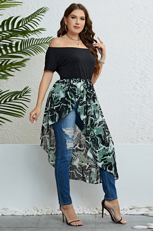 Honey Plus Size Off-Shoulder Asymmetrical Hem Dress - Beautifeye Boutique