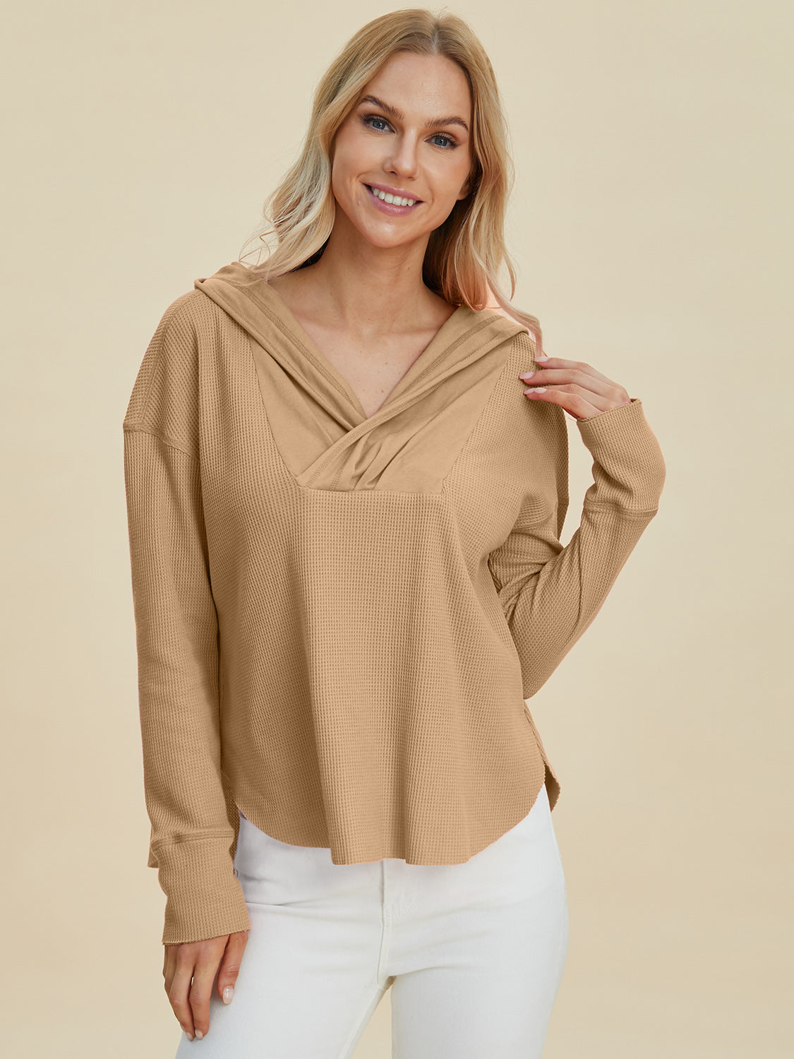 Double Take All Seasons High-Low Long Sleeve Hoodie - Beautifeye Boutique