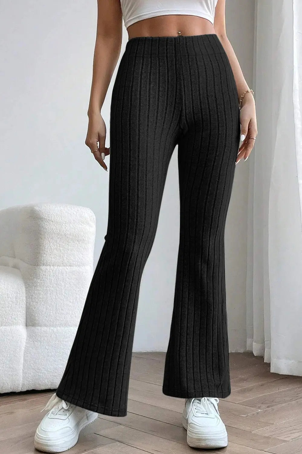 Basic Bae Ribbed High Waist Flare Pants - Beautifeye Boutique