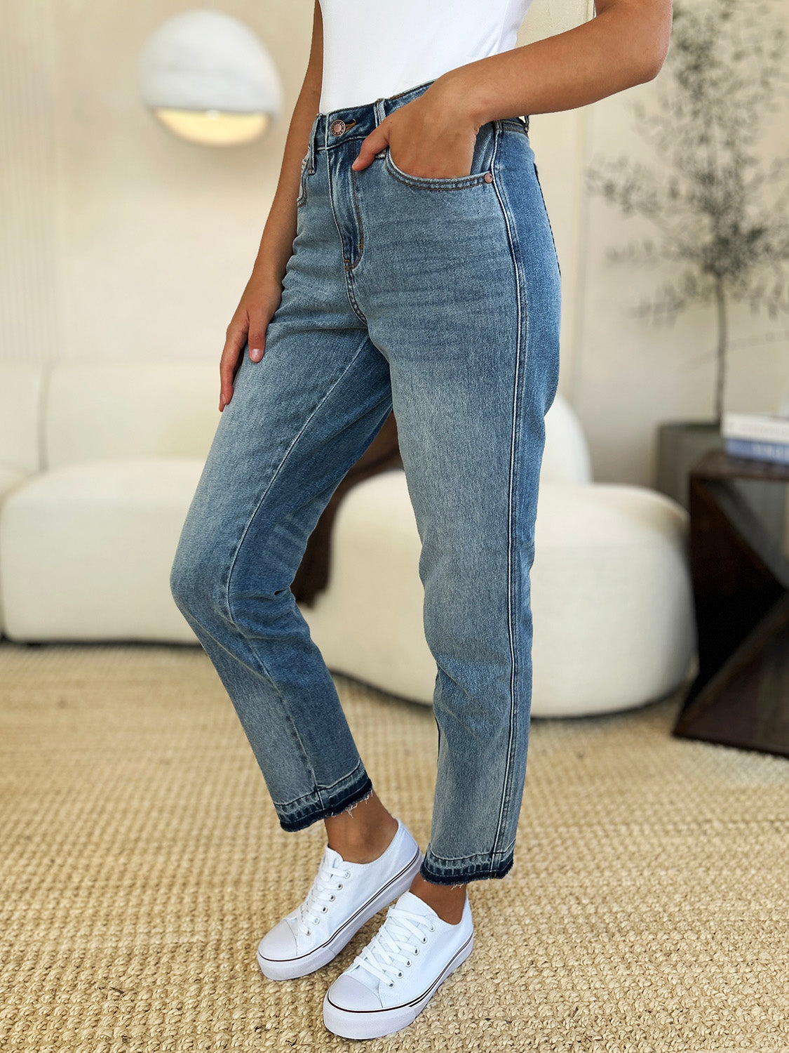 Judy Blue Full Size Mid Rise Rigid Magic Release Hem Jeans - Beautifeye Boutique