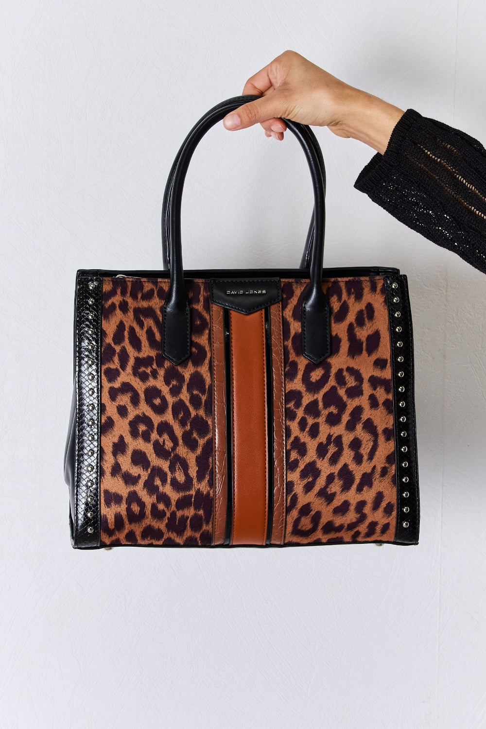 David Jones Leopard Contrast Rivet Handbag - Beautifeye Boutique