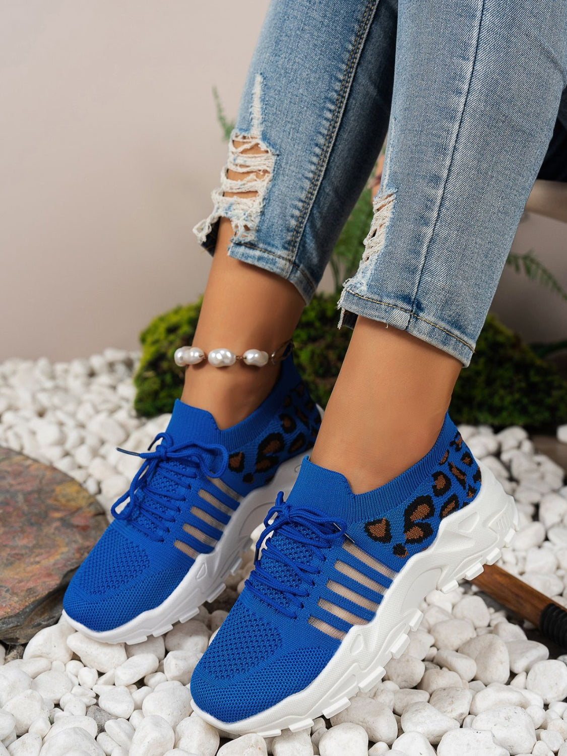 Cutout Leopard Lace Up Mesh Athletic - Beautifeye Boutique