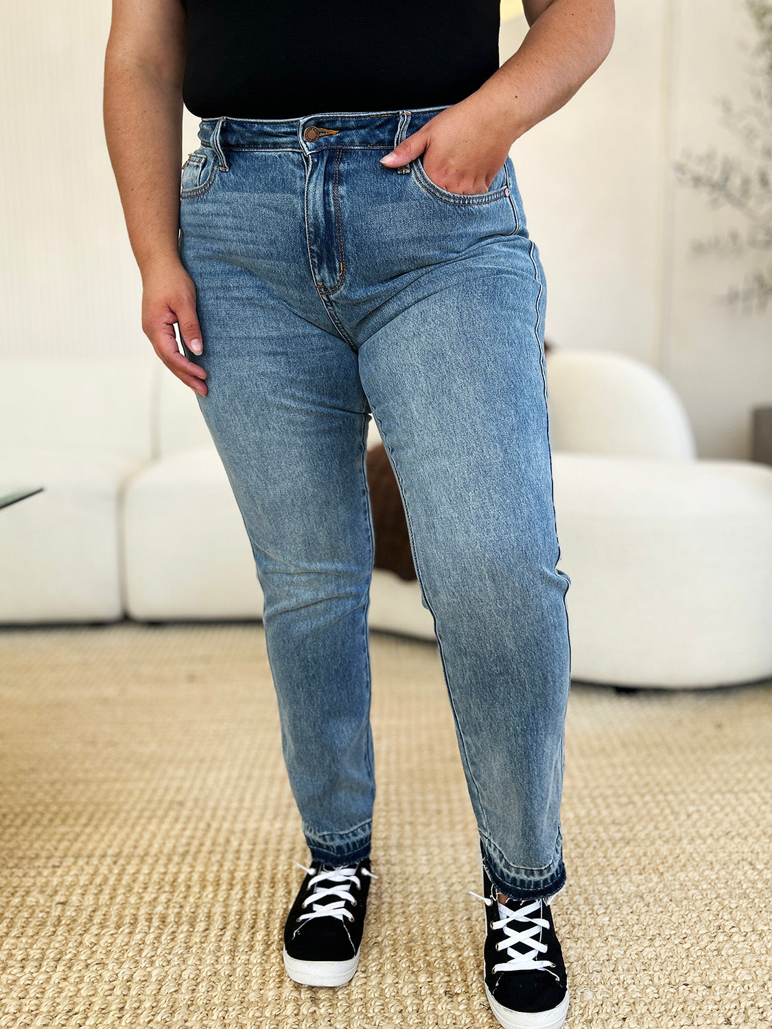 Judy Blue Full Size Mid Rise Rigid Magic Release Hem Jeans - Beautifeye Boutique