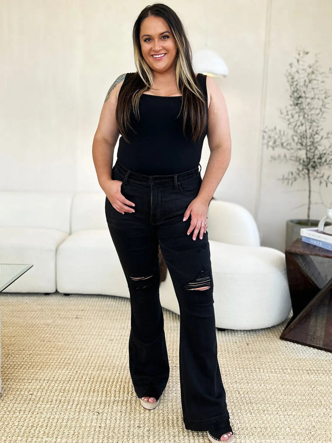 Judy Blue Full Size High Waist Distressed Flare Jeans - Beautifeye Boutique