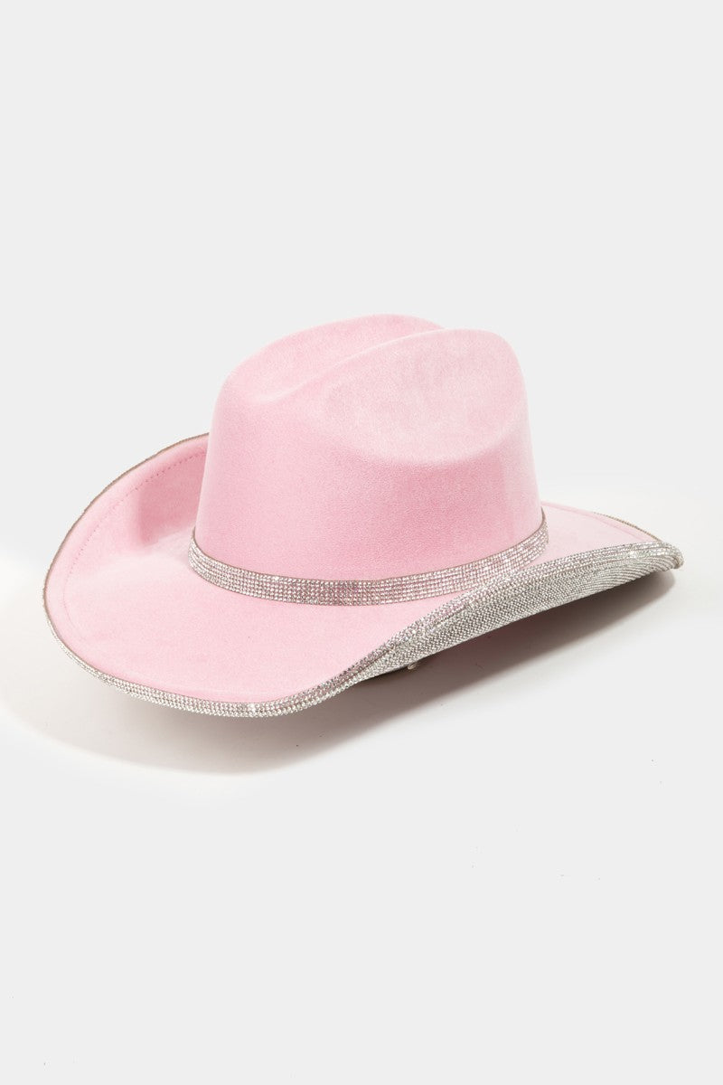 Fame Pave Rhinestone Trim Faux Suede Hat - Beautifeye Boutique