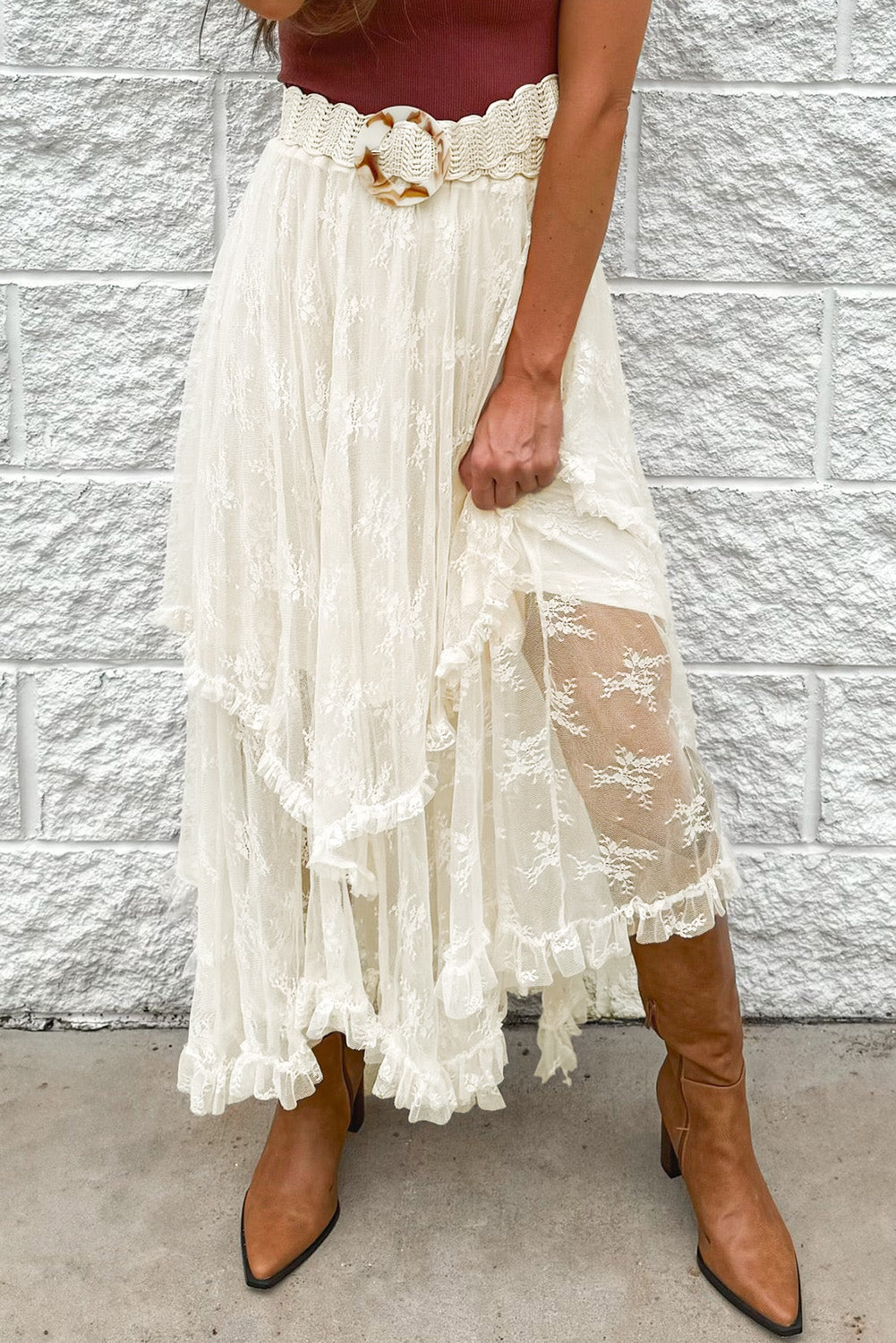 Lace Tiered Midi Skirt - Beautifeye Boutique
