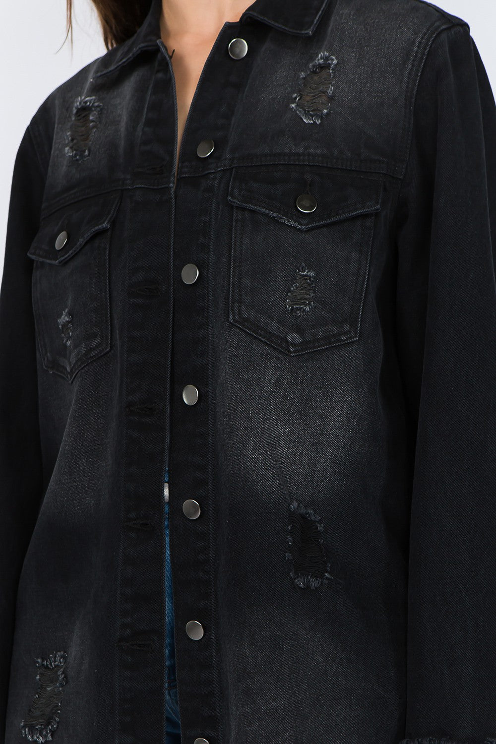Distressed Frayed Hem Denim Jacket - Beautifeye Boutique